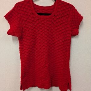 Handmade Cherry Red Crochet Cotton Top sz M